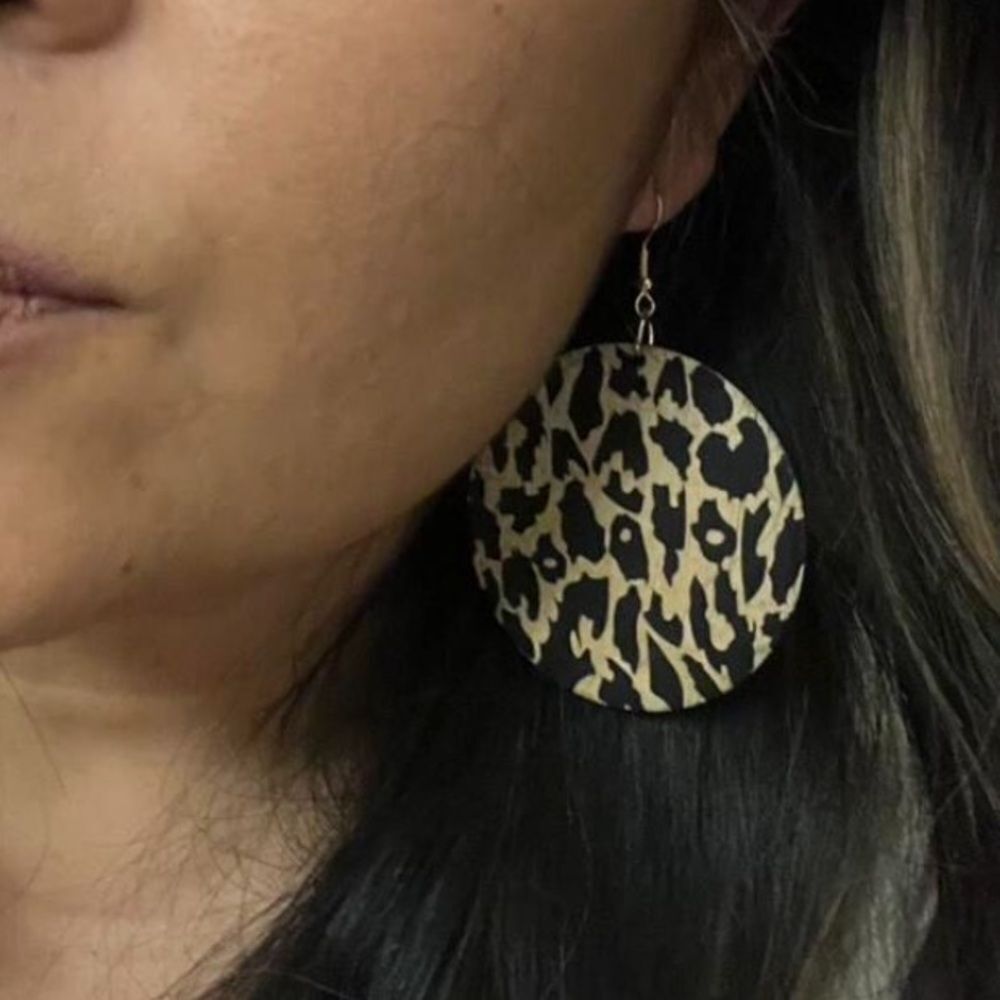 3for$20 1pair Fashion Wood Leopard Pattern Round Drop Earrings
